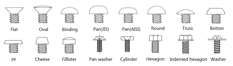 Head type of self tapping metal screws