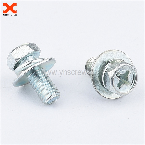 Combination indented hex phillips screw with big washer